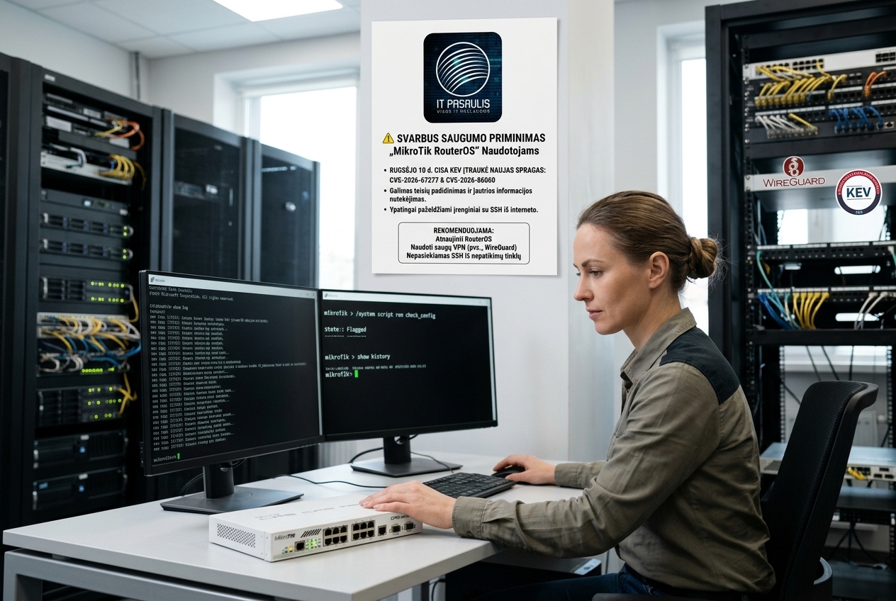 CISA į aktyviai išnaudojamų spragų sąrašą įtraukė dvi „MikroTik RouterOS“ spragas